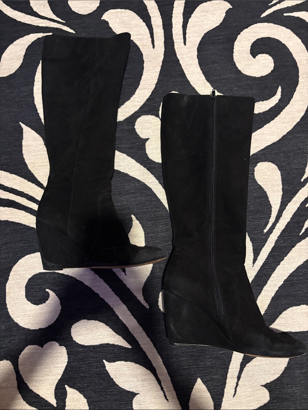 Ann Taylor Black Suede Wedge Boots